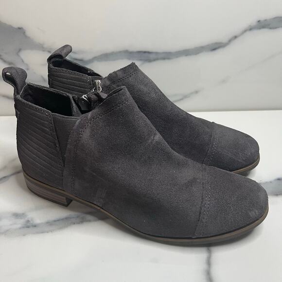 TOMS Women's Dk Gray Suede Closet Staple Side Zip Reese Ankle Boots Sz 7 - Picture 1 of 7